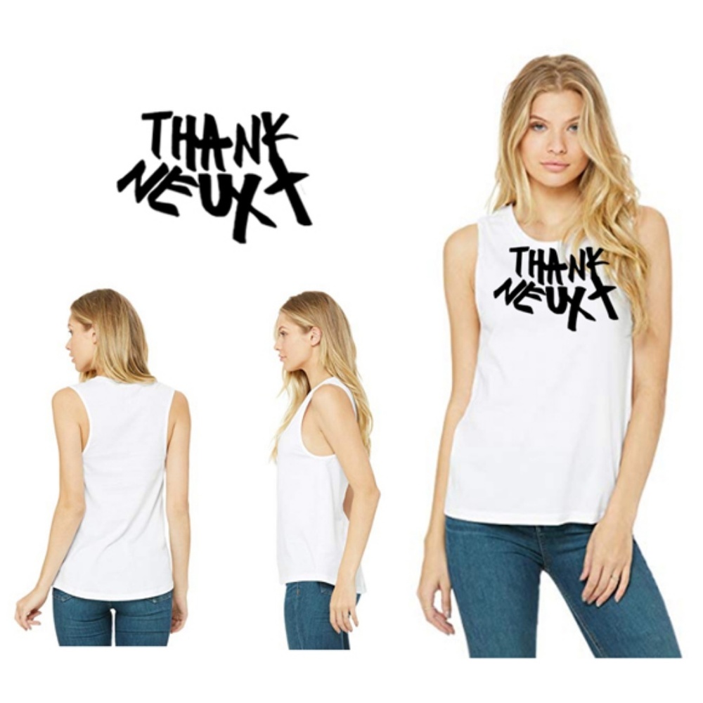 White Thank U Next Jersey Muscle Tank